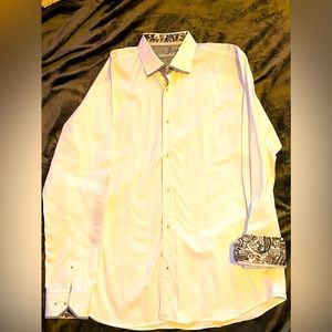 Visconti Designer Men’s White/ Black Detail Flip cuff Button Down